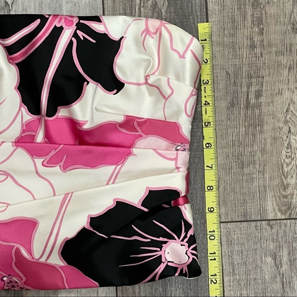 Kay Unger New York Silk Bustier Pink Off-White Black Floral Strapless Top Size 4 - Picture 13 of 16